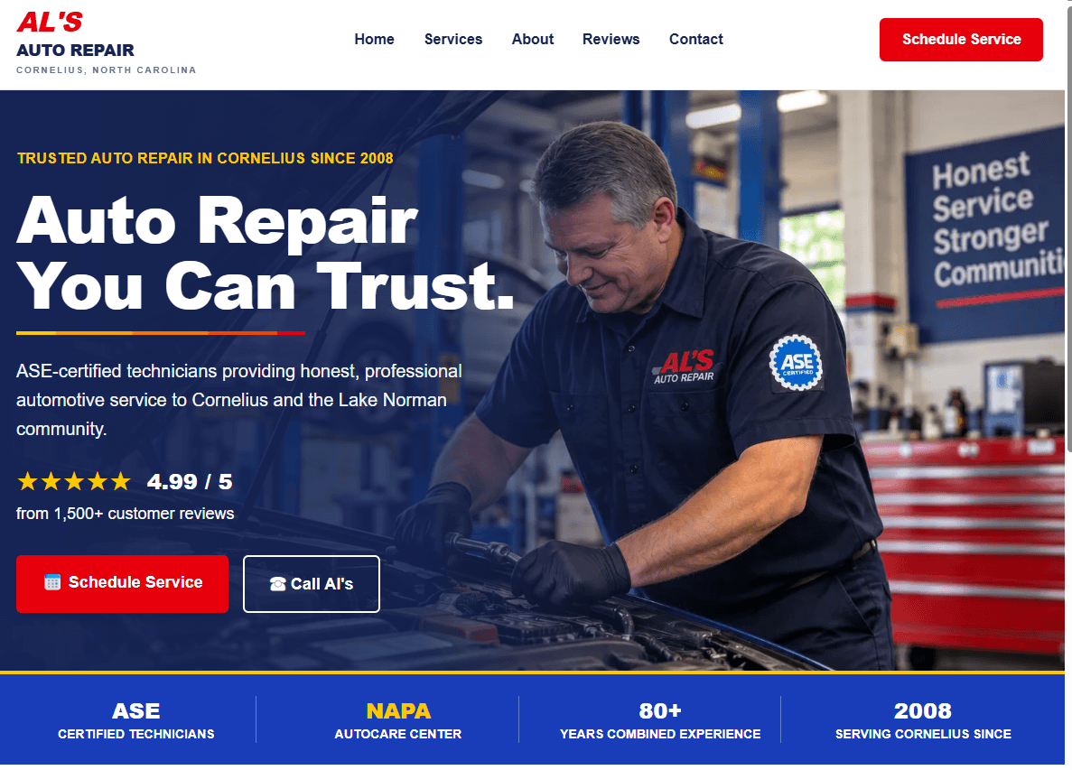 Al's Auto Repair website redesign concept by Freefall Websites
